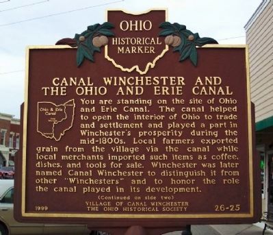 Canal Winchester and the Ohio and Erie Canal Marker </b>(front) image. Click for full size.
