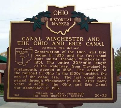 Canal Winchester and the Ohio and Erie Canal Marker </b>(reverse) image. Click for full size.