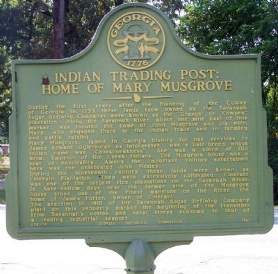 Indian Trading Post: Home of Mary Musgrove Marker image. Click for full size.