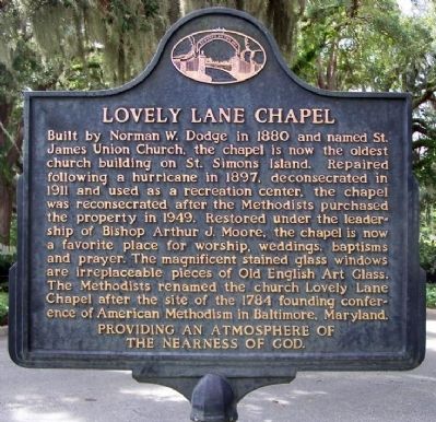 A Man Named Wesley Passed This Way / Lovely Lane Chapel Marker image. Click for full size.
