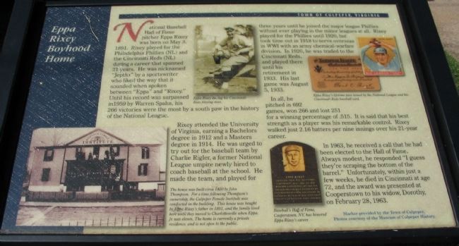 Eppa Rixey Boyhood Home Marker. Click for full size. Eppa Rixey Boyhood Home Marker image. Click for full size.