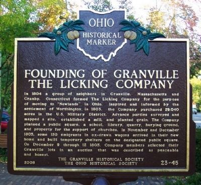 Founding of Granville, The Licking Company Marker (side A) image. Click for full size.