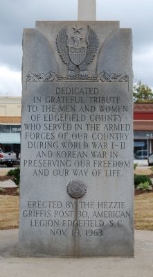 Edgefield County Veterans Memorial Marker - Front image. Click for full size.