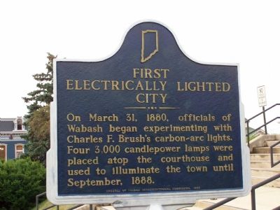 First Electrically Lighted City Marker image. Click for full size.