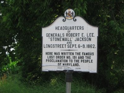 Headquarters of Generals Robert E. Lee, "Stonewall" Jackson and Longstreet Marker image. Click for full size.