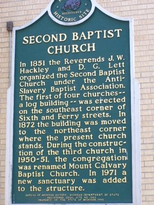 Second Baptist Church Marker. Click for full size. Second Baptist Church Marker image. Click for full size.