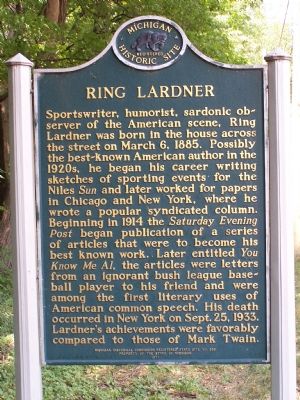 Ring Lardner Marker. Click for full size. Ring Lardner Marker image. Click for full size.