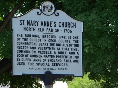 St. Mary Anne's Church North Elk Parish - 1706 Marker image. Click for full size.