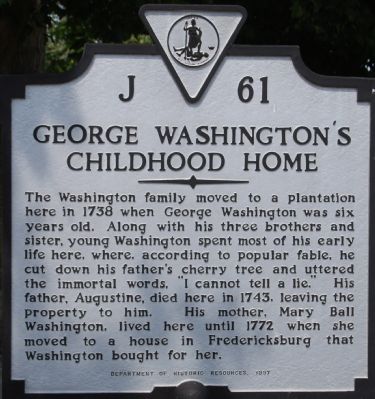 George Washington's Childhood Home Marker image. Click for full size.