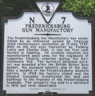 Fredericksburg Gun Manufactory Marker image. Click for full size.