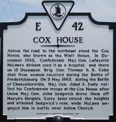 Cox House Marker. Click for full size. Cox House Marker image. Click for full size.
