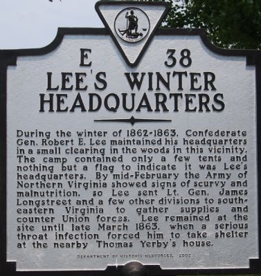 Lee's Winter Headquarters Marker image. Click for full size.