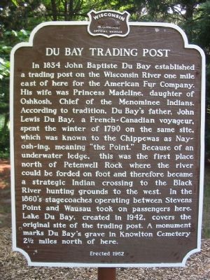 Du Bay Trading Post Marker. Click for full size. Du Bay Trading Post Marker image. Click for full size.