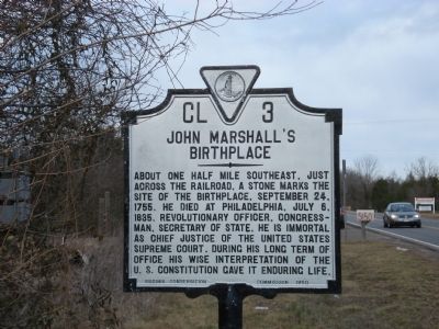 John Marshall's Birthplace Marker. Click for full size. John Marshall's Birthplace Marker image. Click for full size.