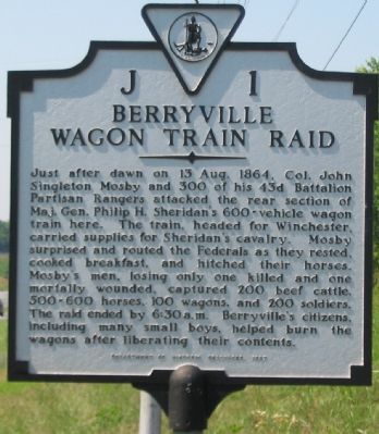 Berryville Wagon Train Raid Marker. Click for full size. Berryville Wagon Train Raid Marker image. Click for full size.