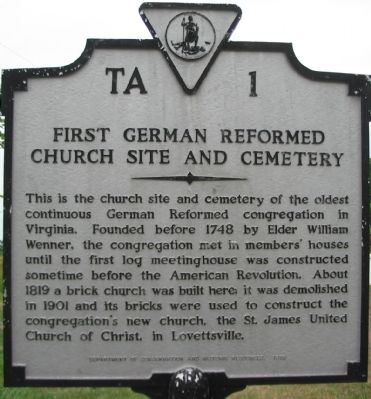 First German Reformed Church Site and Cemetery Marker. Click for full size. First German Reformed Church Site and Cemetery Marker image. Click for full size.