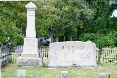John Calhoun Sheppard, Jr. Monument (left)<br>John Calhoun Sheppard, Sr. Tombstone (right) image. Click for full size.