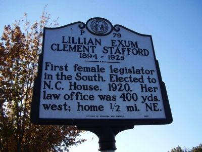 Lillian Exum Clement Stafford Marker. Click for full size. Lillian Exum Clement Stafford Marker image. Click for full size.