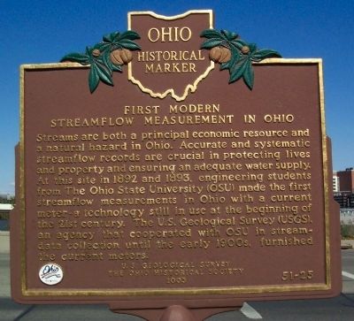 First Modern Streamflow Measurement in Ohio Marker. Click for full size. First Modern Streamflow Measurement in Ohio Marker image. Click for full size.