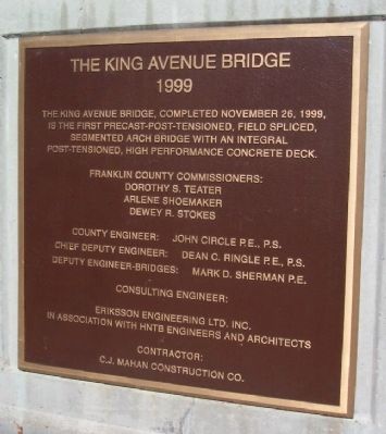 The King Avenue Bridge 1999 Marker. Click for full size. The King Avenue Bridge 1999 Marker image. Click for full size.