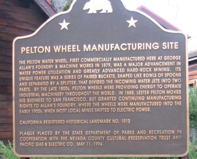 Pelton Wheel Manufacturing Site Marker image. Click for full size.