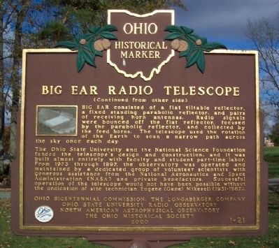 Big Ear Radio Telescope Marker (side B) image. Click for full size.