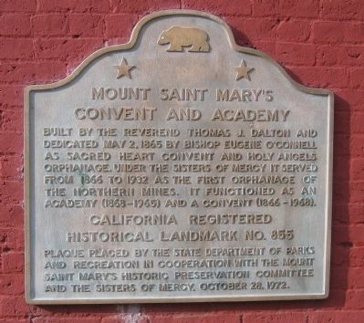 Mount Saint Mary’s Convent and Academy Marker. Click for full size. Mount Saint Mary’s Convent and Academy Marker image. Click for full size.