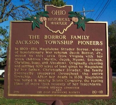 The Borror Family, Jackson Township Pioneers Marker image. Click for full size.