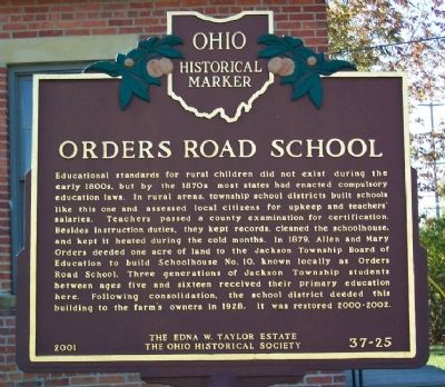 Orders Road School Marker (side A) image. Click for full size.