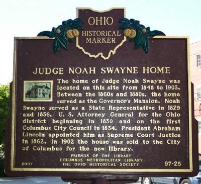 Judge Noah Swayne Home Marker (side B) image. Click for full size.