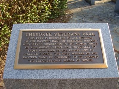Cherokee Veterans Park Marker. Click for full size. Cherokee Veterans Park Marker image. Click for full size.