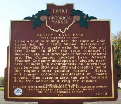 Buckeye Lake Park Marker </b>(front) image. Click for full size.