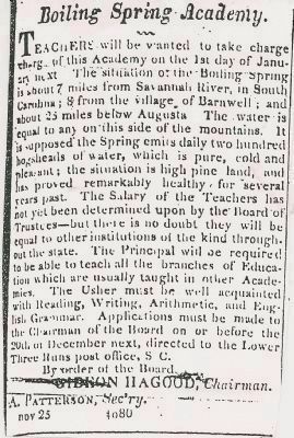 1820s Advertisement for Boiling Springs Academy. Click for full size. 1820s Advertisement for Boiling Springs Academy image. Click for full size.