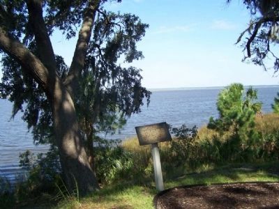 Damage From Naval Bombardments Marker, Ogeechee River in background image. Click for full size.