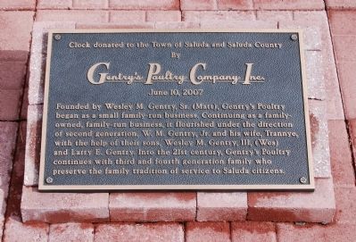 Clock Donated to the Town of Saluda and Saluda County Marker. Click for full size. Clock Donated to the Town of Saluda and Saluda County Marker image. Click for full size.