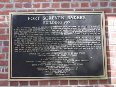 Fort Screven Bakery Marker. Click for full size. Fort Screven Bakery Marker image. Click for full size.