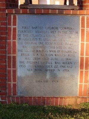 First Baptist Church, Cowpens Marker image. Click for full size.