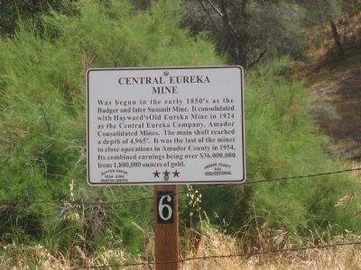 Central Eureka Mine Marker. Click for full size. Central Eureka Mine Marker image. Click for full size.