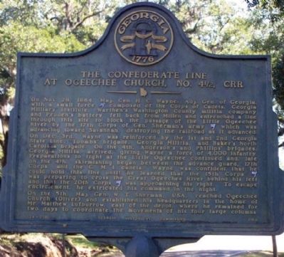 The Confederate Line at Ogeechee Church Marker. Click for full size. The Confederate Line at Ogeechee Church Marker image. Click for full size.