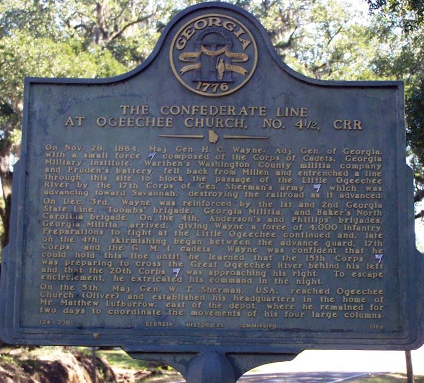 The Confederate Line at Ogeechee Church Marker