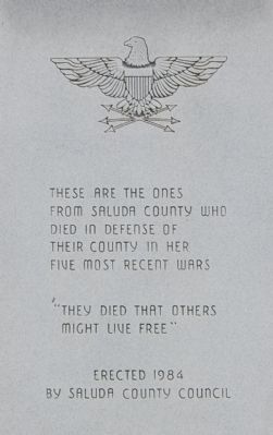 Saluda County Veterans Memorial Marker - Central Piece. Click for full size. Saluda County Veterans Memorial Marker - Central Piece image. Click for full size.