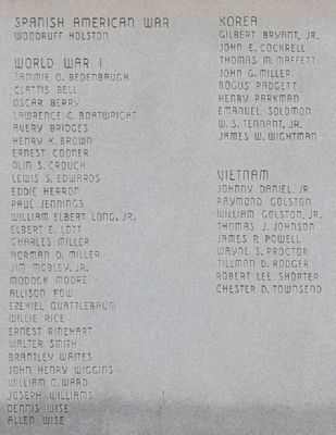 Saluda County Veterans Memorial Marker - Spanish-Amerian, World War I, Korea, and Vietnam. Click for full size. Saluda County Veterans Memorial Marker - Spanish-Amerian, World War I, Korea, and Vietnam image. Click for full size.