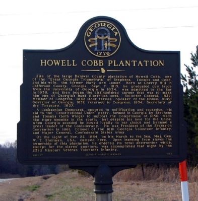 Howell Cobb Plantation Marker image. Click for full size.