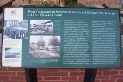 "From Stagecoach to Streetcar to Subway: A College Town Emerges" Marker. Click for full size. "From Stagecoach to Streetcar to Subway: A College Town Emerges" Marker image. Click for full size.
