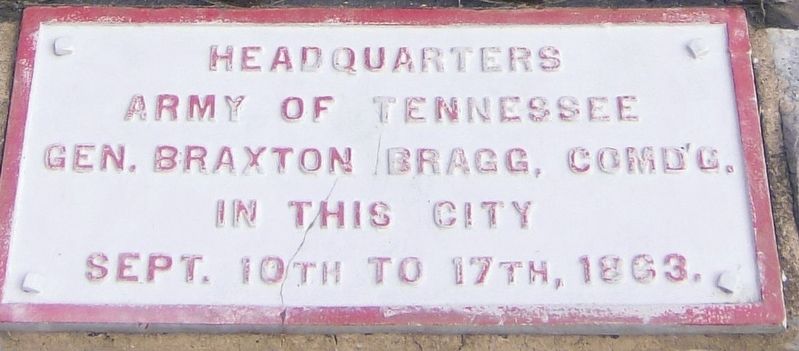 Bragg's Headquarters Shell Monument. Click for full size. Bragg's Headquarters Shell Monument image. Click for full size.