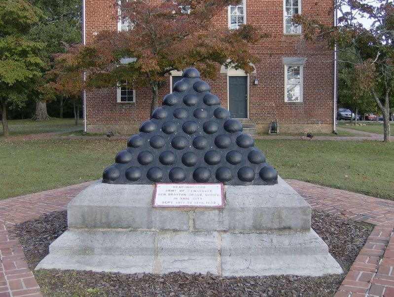 Bragg's Headquarters Shell Monument. Click for full size. Bragg's Headquarters Shell Monument image. Click for full size.