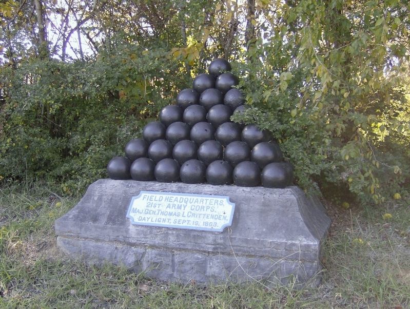 Crittenden's Headquarters Shell Monument. Click for full size. Crittenden's Headquarters Shell Monument image. Click for full size.