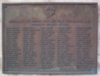 Members of the Original Boys and Girls Agricultural Club Marker. Click for full size. Members of the Original Boys and Girls Agricultural Club Marker image. Click for full size.