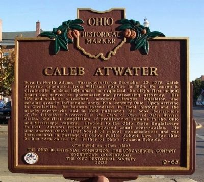 Caleb Atwater Marker </b>(front). Click for full size. Caleb Atwater Marker </b>(front) image. Click for full size.