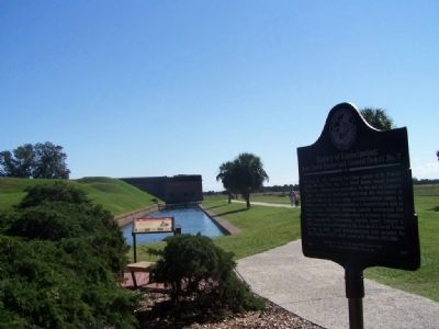 History of Emancipation Marker, Fort Pulaski in background. Click for full size. History of Emancipation Marker, Fort Pulaski in background image. Click for full size.